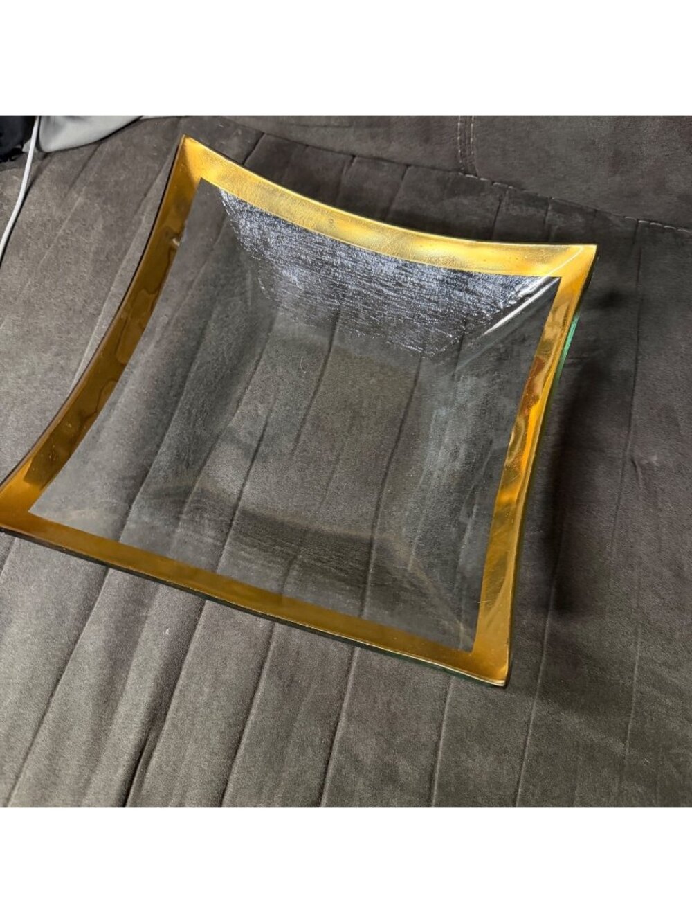 Annieglass Square Glass Bowl With Gold Rim Signed 36/34 USA Handmade Decorative